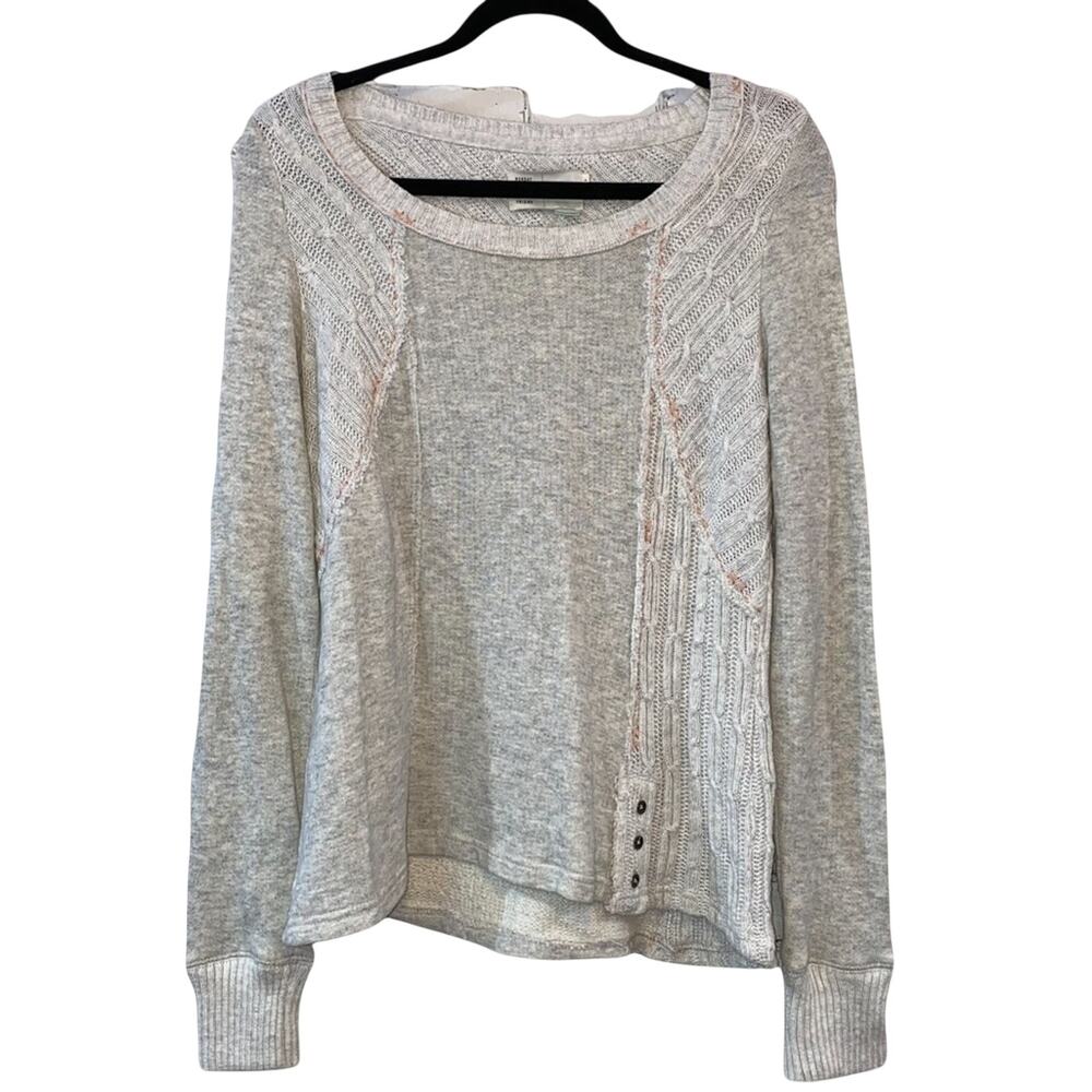 Saturday Sunday Gray Knit‎ Top Small Patchwork Texture Boho Lightweight Sweater